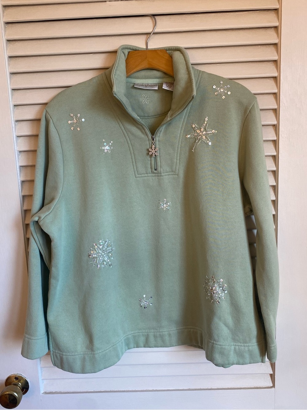 Draper's & Damon's Sage Green Snowflake Sequin Quarter-Zip